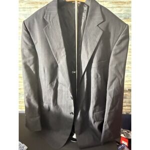 Towncraft Pinstripe Suit Jacket Blazer 48L Black Excellent Wool Blend 2-Button